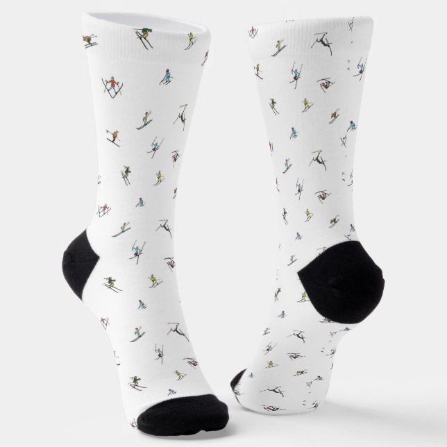 Winter Skiers In Action Pattern Socks (Angled)