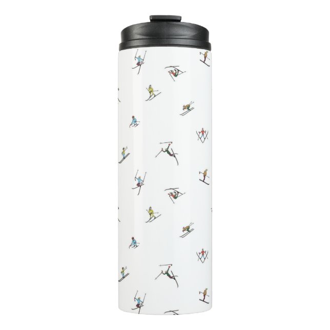 Winter Skiers In Action Pattern Thermal Tumbler (Front)
