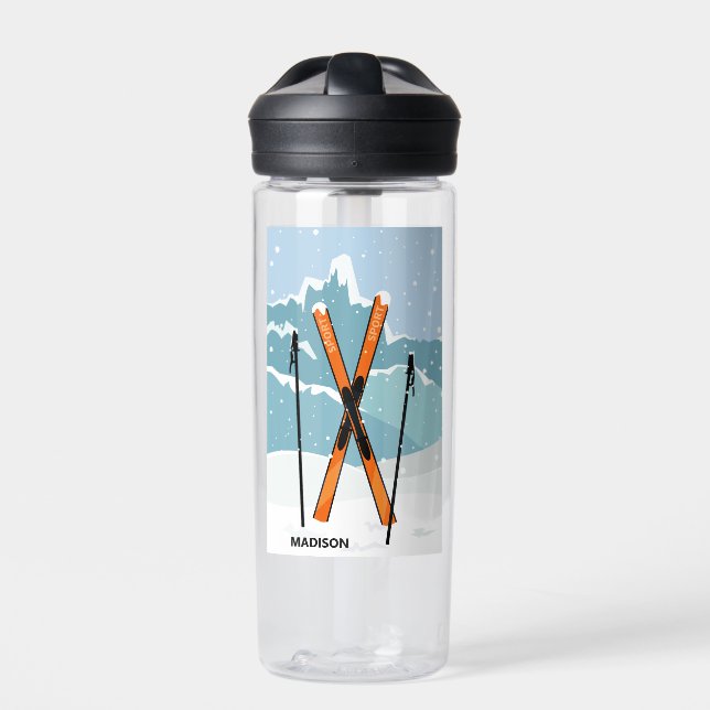 Winter Skiing custom name Water Bottle (Front)