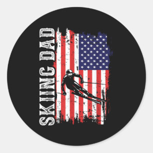 Winter Skiing Dad For Lover Ski Usa Flag Skiers Fa Classic Round Sticker