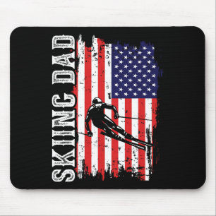 Winter Skiing Dad For Lover Ski Usa Flag Skiers Fa Mouse Pad