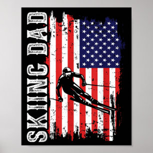 Winter Skiing Dad For Lover Ski Usa Flag Skiers Fa Poster