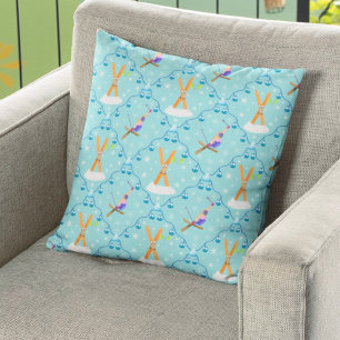 Winter Skiing Damask  Cushion