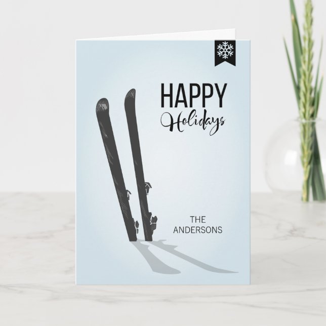 Winter Skiing Happy Holidays Greeting Card (Front)