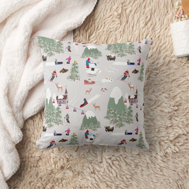 Winter Skiing Mountain Ski Slopes Landscape Cushion (Blanket)