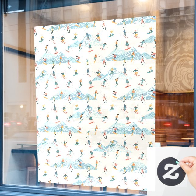 Winter Skiing Snow Mountains Pattern Ski Shop Larg (Cafe Window)