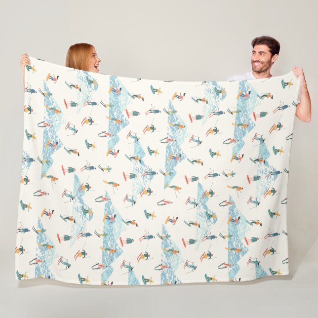 Winter Skiing Snow Mountains Pattern Sports  Fleece Blanket (In Situ)