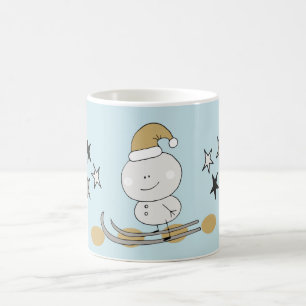 Winter Skiing Snowman With Stars Coffee Mug
