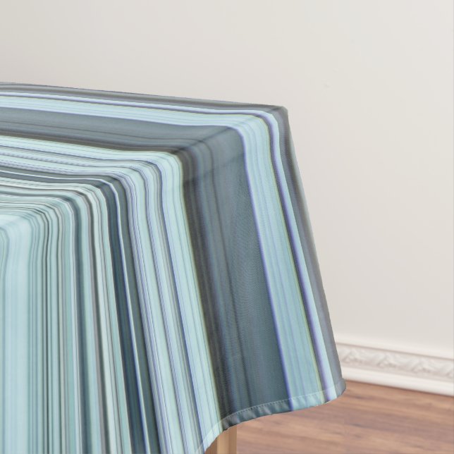 Winter Sky Aqua Blue Stripe Tablecloth (In Situ)