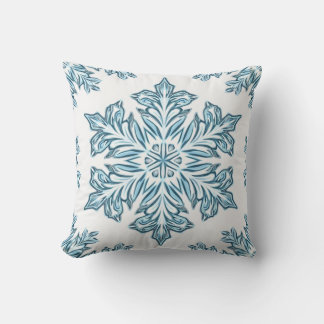 Winter Sky Blue Snowflake Pillow Cushion