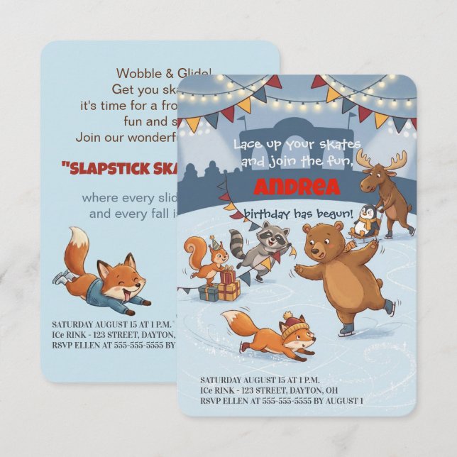 Winter Slapstick Ice Skating Birthday Invitation (Front/Back)