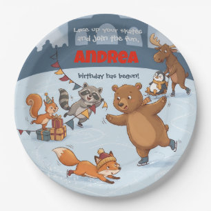 Winter Slapstick Ice Skating Birthday Invitation Paper Plate