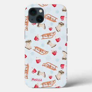 Winter sled cocoa Christmas illustration pattern iPhone 13 Case