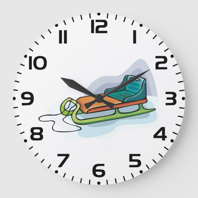 Winter Sled Fun Snow Sledge Large Clock (Front)