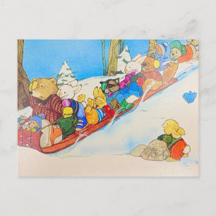 Winter Sledding Animals Postcard