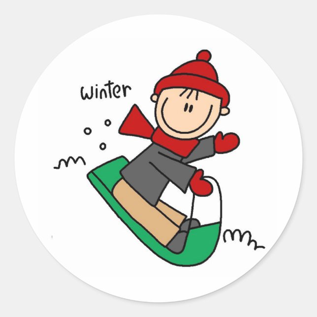 Winter Sledding Classic Round Sticker (Front)