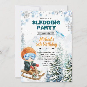 Winter Sledding party theme invitation