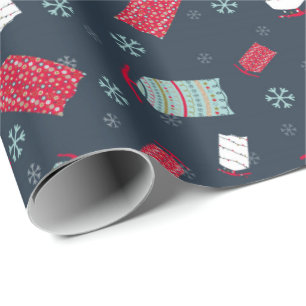 Winter Sleds and Snowflakes Christmas and Holiday Wrapping Paper