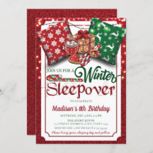 Winter Sleepover Birthday Party Red Glitter