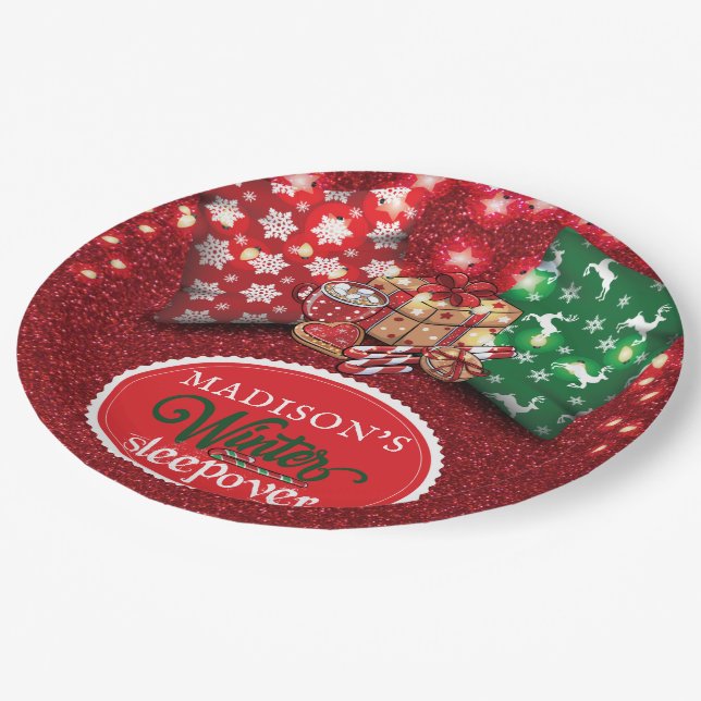Winter Sleepover Personalised Glitter Paper Plate (Angled)