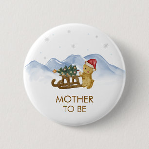 Winter Sleigh Bear Mother To Be Baby Shower 6 Cm Round Badge