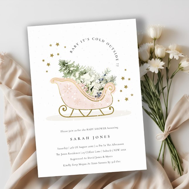 Winter Sleigh Its Cold Outside Baby Shower Invite (Creator Uploaded)
