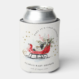 Winter Sleigh Its Cold Outside Neutral Baby Shower Can Cooler