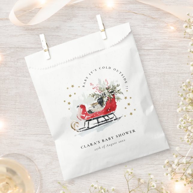 Winter Sleigh Its Cold Outside Neutral Baby Shower Favour Bag (Clipped)