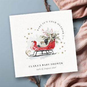 Winter Sleigh Its Cold Outside Neutral Baby Shower Napkin