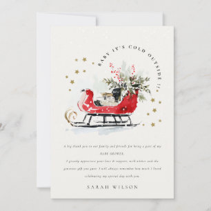 Winter Sleigh Its Cold Outside Neutral Baby Shower Thank You Card