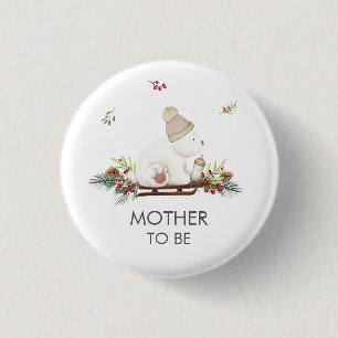 Winter Sleigh Polar Bear Mother To Be Baby Shower 3 Cm Round Badge