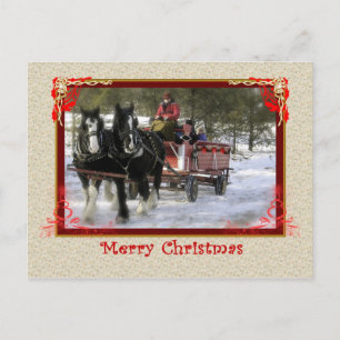 Winter Sleigh Ride, Merry Christmas Postcard