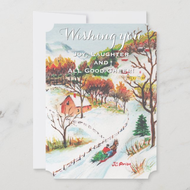 Winter Sleigh Ride Mountain Christmas Photo Card (Front)