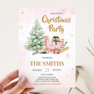 Winter Sleigh Snowflakes Christmas Party Invitation