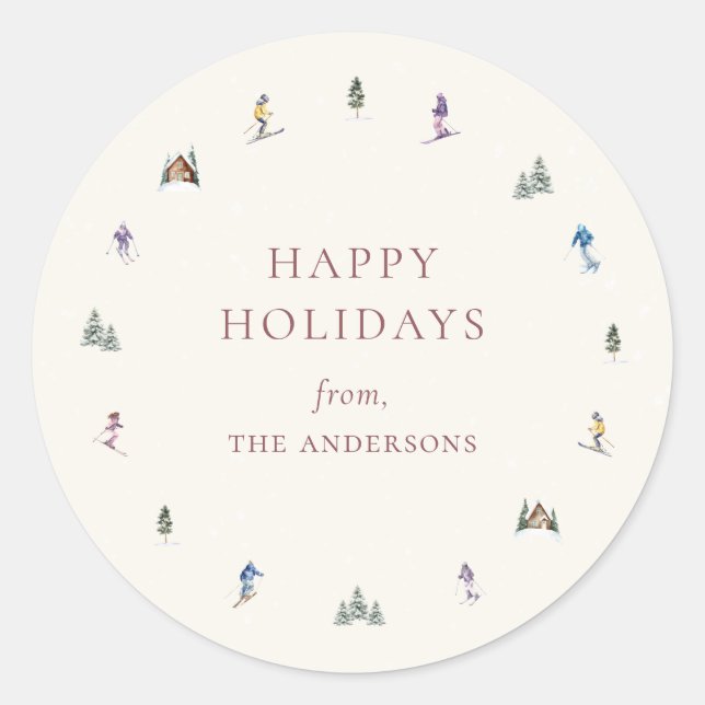 WINTER SLOPES Holiday Classic Round Sticker (Front)