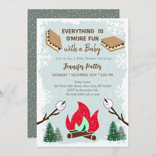 Winter S'mores Campfire Chocolate Baby shower Invitation (Front/Back)