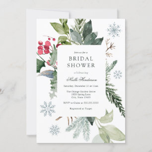 Winter Snow and Evergreen Bridal Shower  Invitation