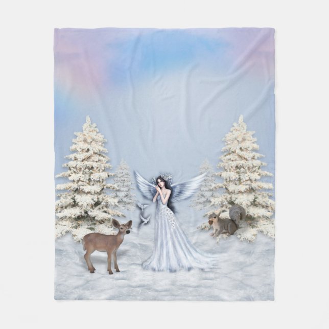 Winter Snow Angel Scene Fleece Blankets (Front)
