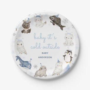 Winter Snow Animals Baby Shower Party Paper Plate