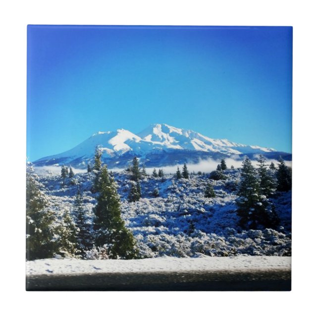 Winter Snow at Mount Shasta, CA Ceramic Tile (Front)
