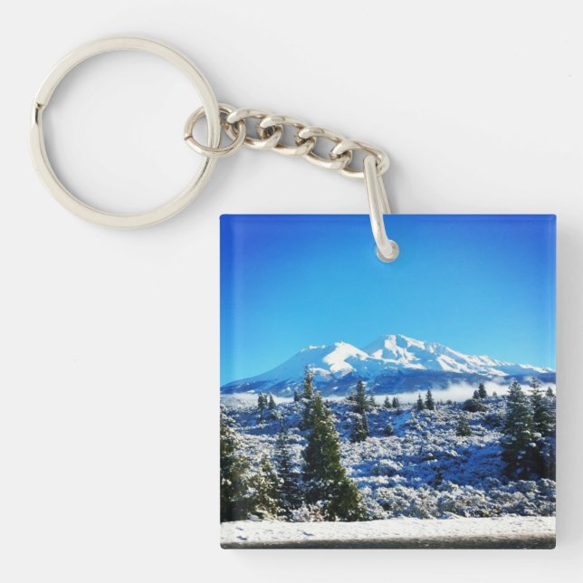 Winter Snow at Mount Shasta, CA Key Ring (Front)