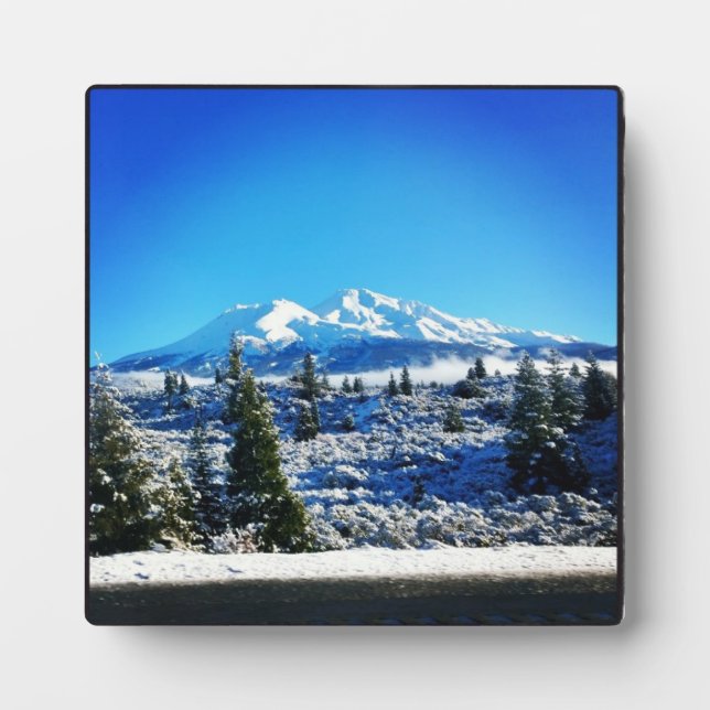 Winter Snow at Mount Shasta, CA Plaque (Front)