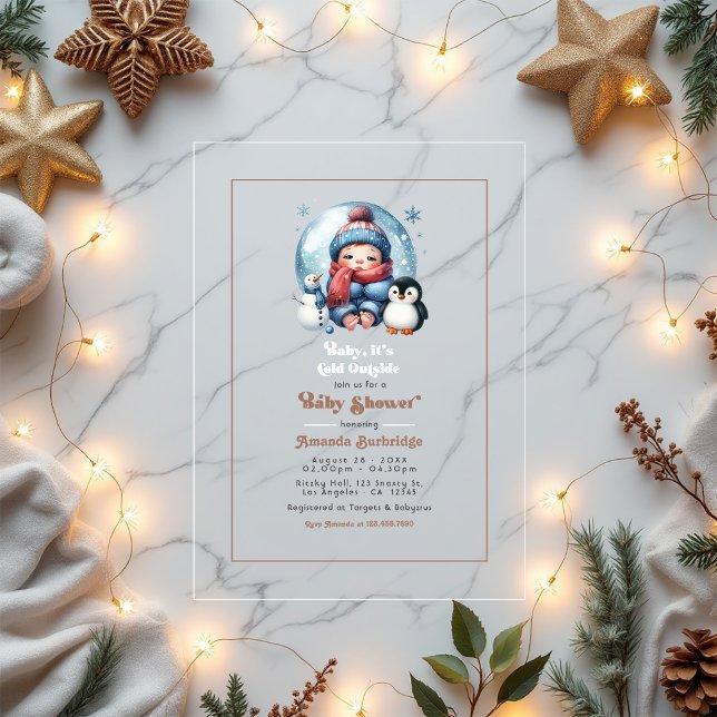 Winter Snow "Baby, it's cold Outside!" Baby Shower Acrylic Invitations (Winter Snow "Baby, it's cold Outside!" Baby Shower Acrylic Invitation)