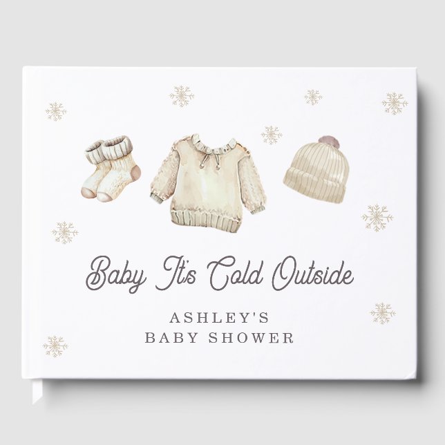 Winter Snow Baby It's Cold Outside Baby Shower Guest Book (Front)