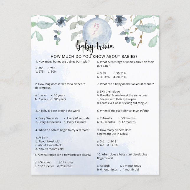 Winter Snow Baby Trivia | Baby Shower Game (Front)