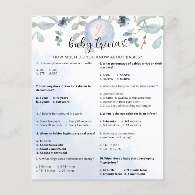 Winter Snow Baby Trivia | Baby Shower Game (Front)