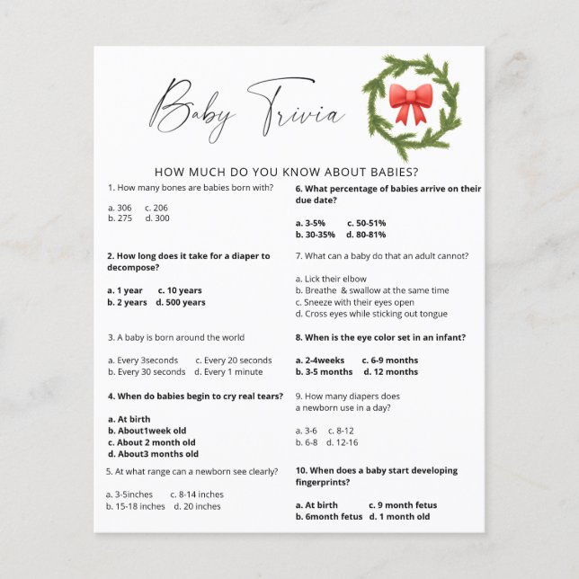 Winter Snow Baby Trivia | Baby Shower Game (Front)