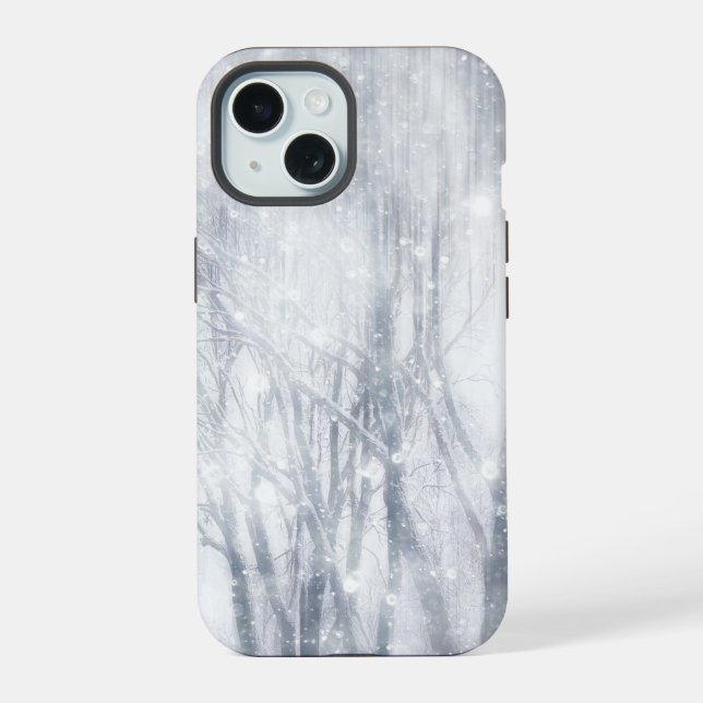 Winter Snow Background iPhone 15 Case (Back)