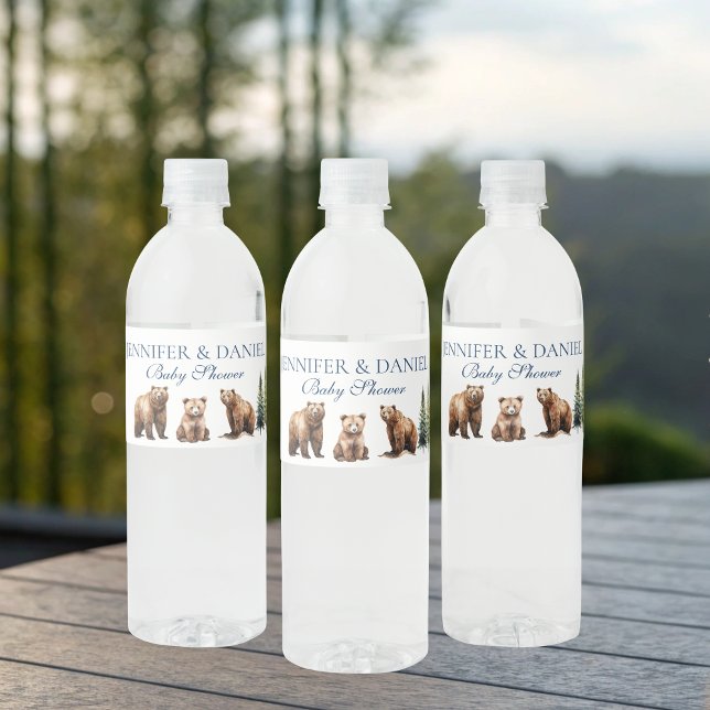 Winter Snow Bear Mountain Adventure Woodland Water Bottle Label (Creator Uploaded)