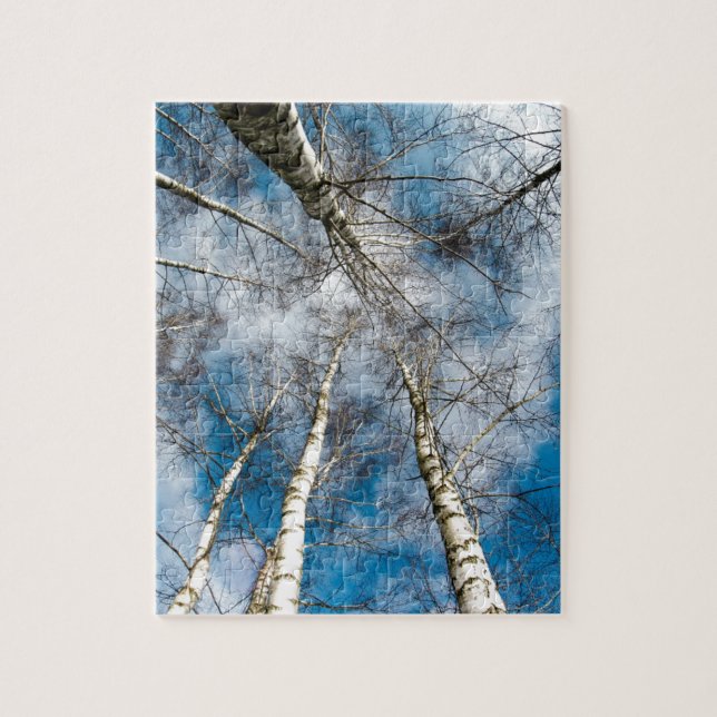 Winter Snow Birch Trees Nature Blue Skies Jigsaw Puzzle (Vertical)